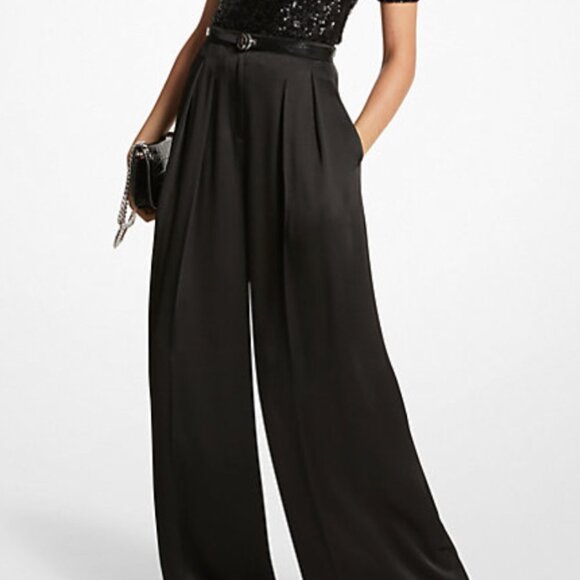 Micheal by Michael Kors Women’s Satin Wide Leg Pant in Black | Size 2 - Picture 2 of 7